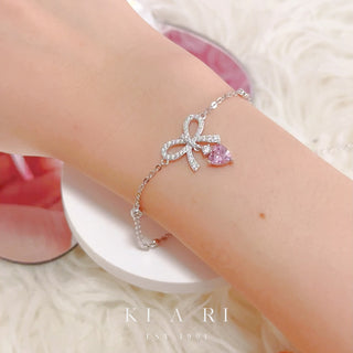 Dan-Bi Ribbon Dangling Heart Bracelet (Silver) 💗