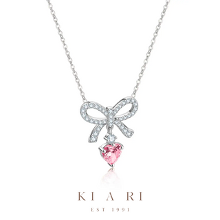 Dan-Bi Ribbon Dangling Heart Necklace (Silver) 💗