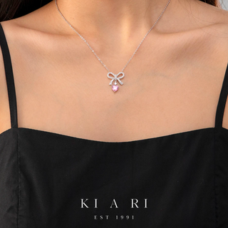 Dan-Bi Ribbon Dangling Heart Necklace (Silver) 💗