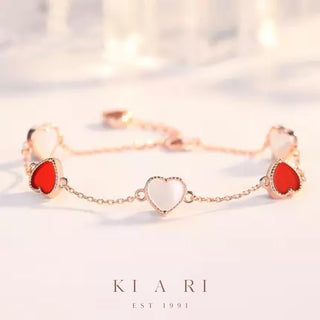 Aera Heart Mother of Pearl Bracelet (Rose Gold, Red) ❤️