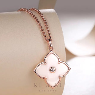 Ji-Min Four Leaf Clover Necklace (Rose Gold, White) 🤍