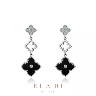 Ji-Min Four Leaf Clover Dangling Earrings (Silver, Black) 🖤