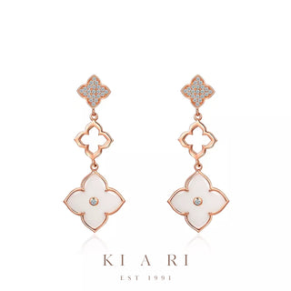 Ji-Min Four Leaf Clover Dangling Earrings (Rose Gold, White) 🤍