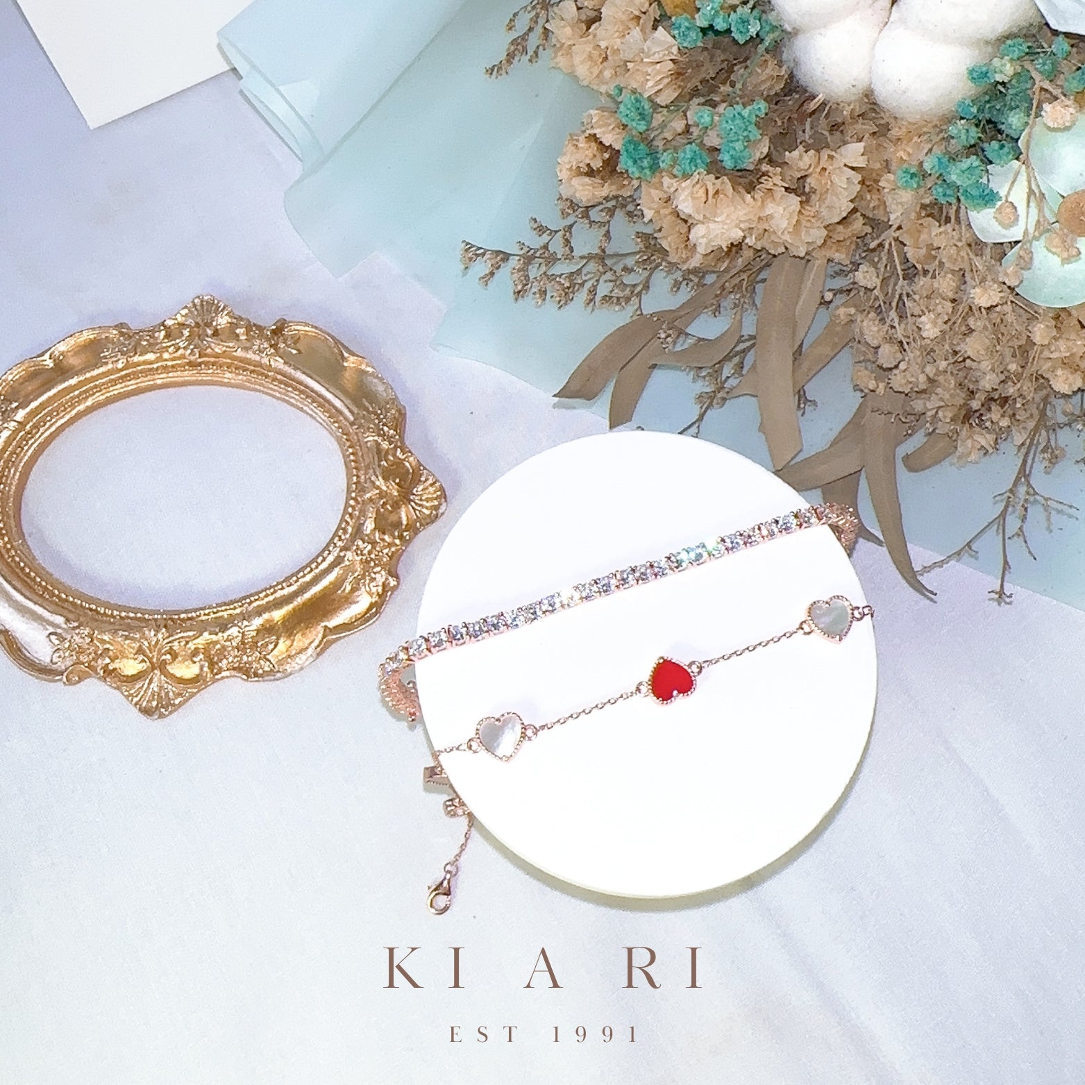Aera Heart Mother of Pearl Bracelet (Rose Gold, Red) ❤️