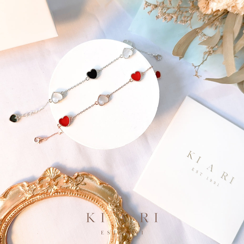 Aera Heart Mother of Pearl Bracelet (Rose Gold, Red) ❤️