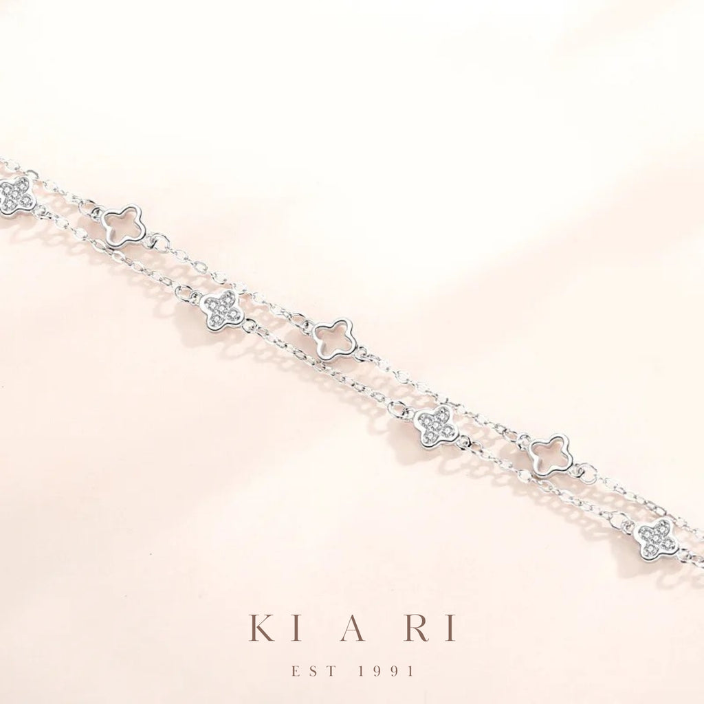 Moobon Double Layer Mini Four Leaf Clover Bracelet (Silver)