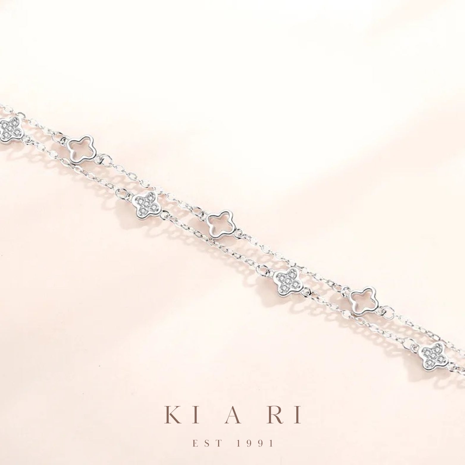 Moobon Double Layer Mini Four Leaf Clover Bracelet (Silver)