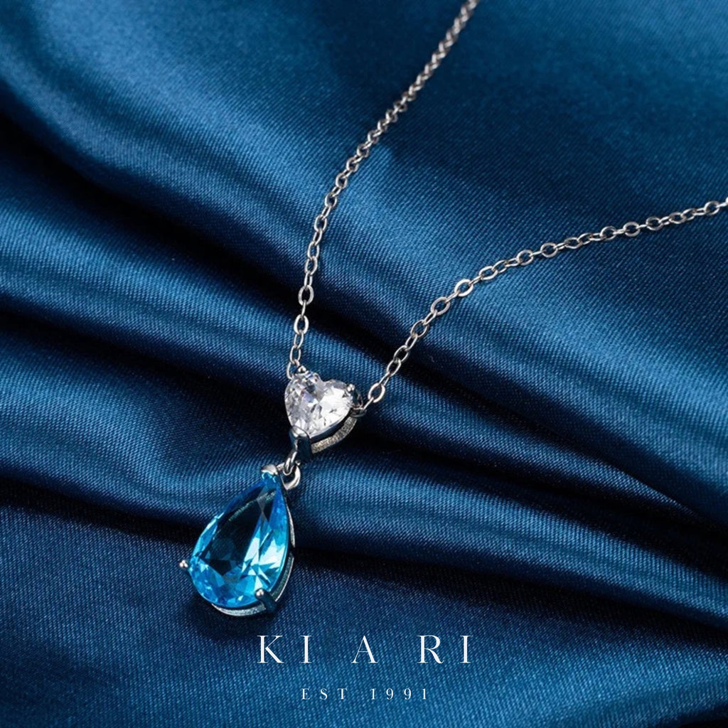 Chin-Hwa Heart Diamond Aquamarine Teardrop Necklace 💎