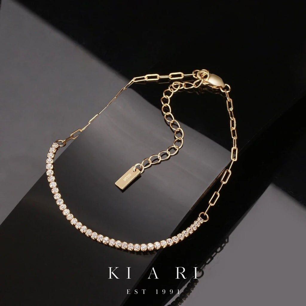 Eunchae 14K Gold Plated Diamond & Chain Bracelet