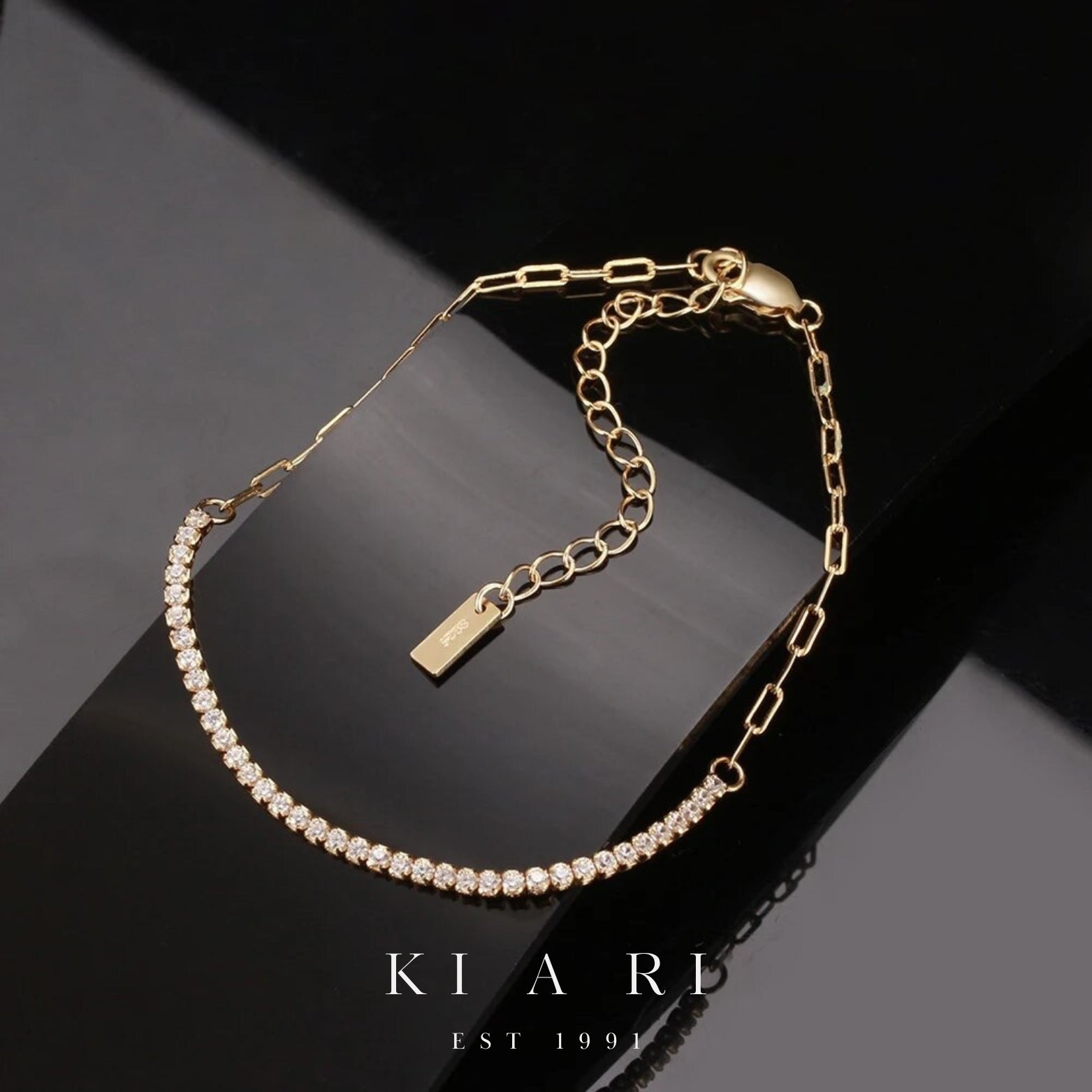 Eunchae 14K Gold Plated Diamond & Chain Bracelet