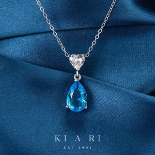 Chin-Hwa Heart Diamond Aquamarine Teardrop Necklace 💎