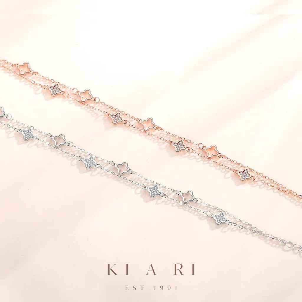 Moobon Double Layer Mini Four Leaf Clover Bracelet (Silver)