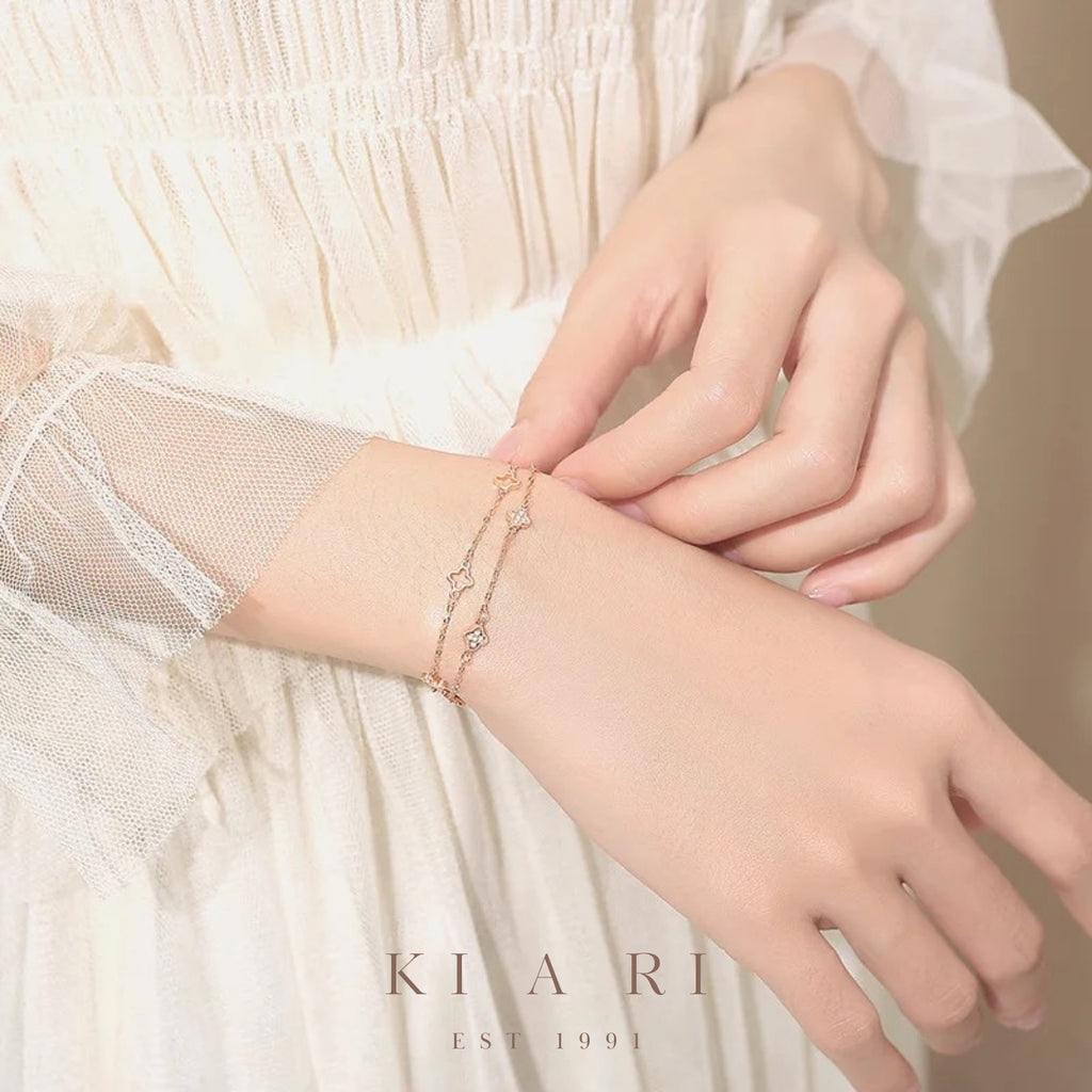 Moobon Double Layer Mini Four Leaf Clover Bracelet (Rose Gold)
