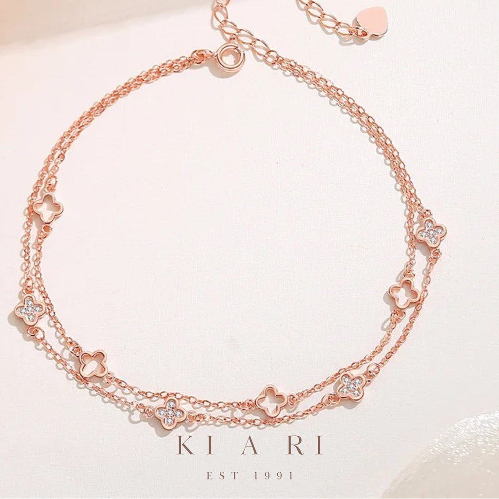 Moobon Double Layer Mini Four Leaf Clover Bracelet (Rose Gold)