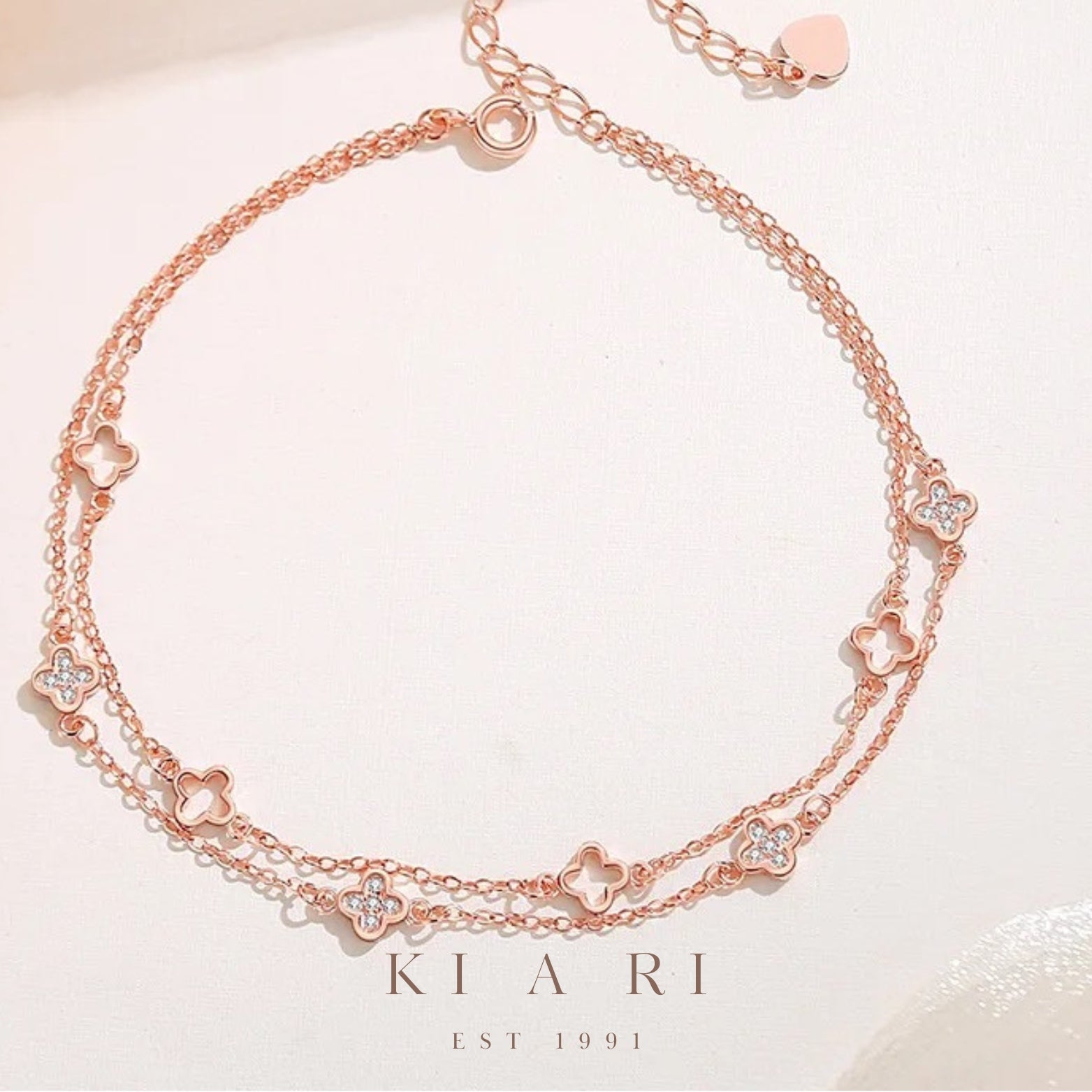 Moobon Double Layer Mini Four Leaf Clover Bracelet (Rose Gold)