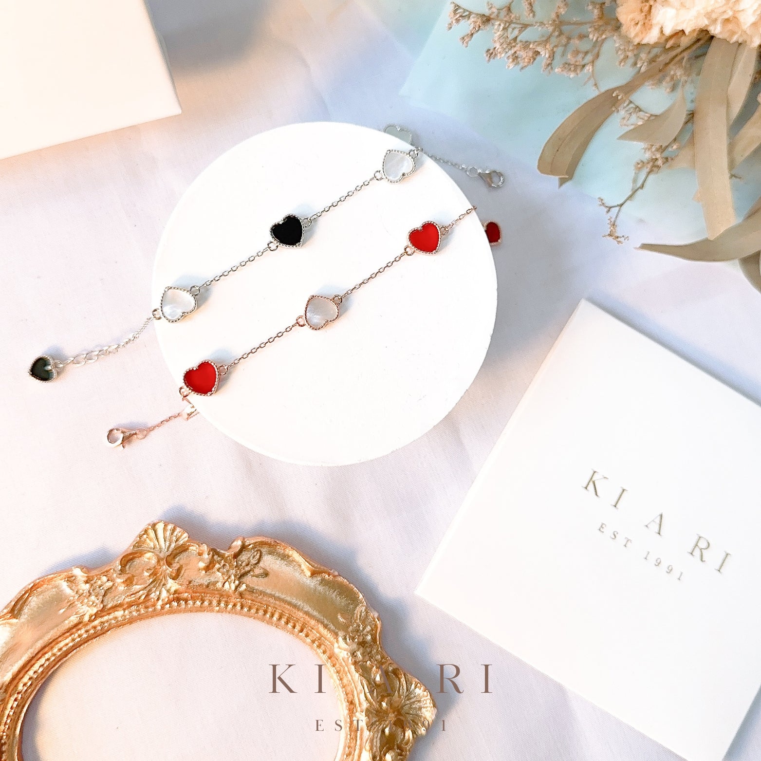 Aera Heart Mother of Pearl Bracelet (Silver, Black) 🤍