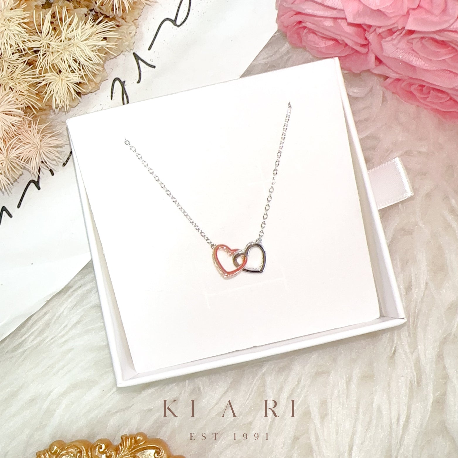 Po Ong Embrace Entwined Hearts Necklace (Silver, Rose Gold) 💕
