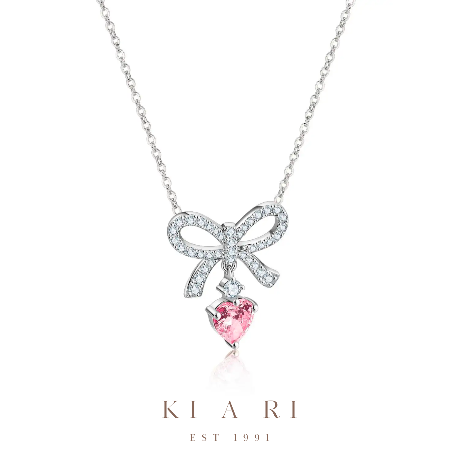 Dan-Bi Ribbon Dangling Heart Necklace (Silver) 💗