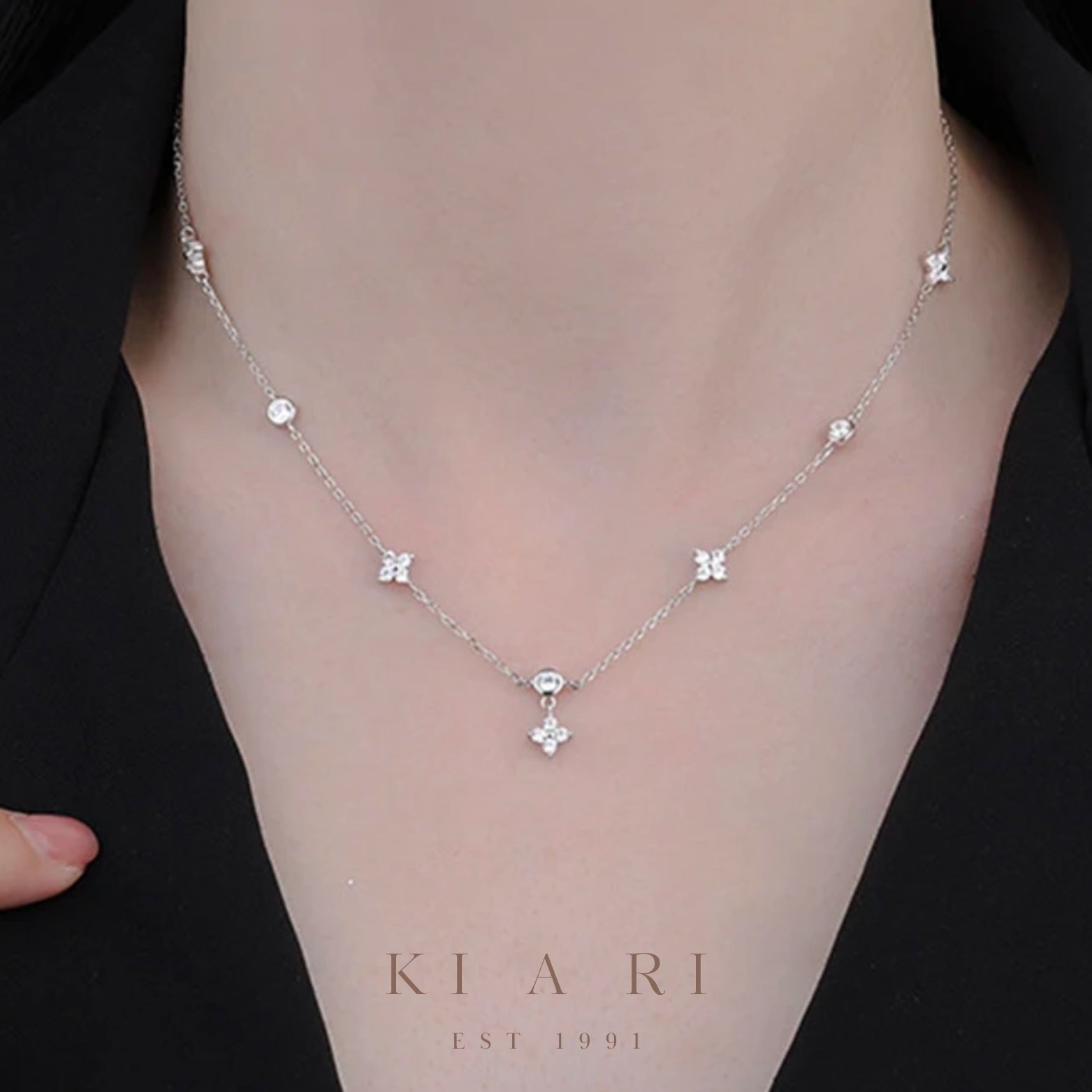 Yun Hee Mini Four Leaf Clover Necklace (Silver) 🍀