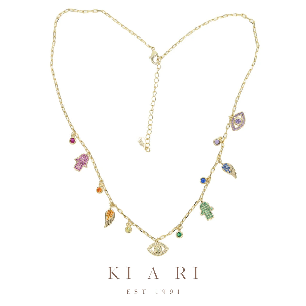 Sarah Hamsa Evil Eye Hoop Necklace (Gold)