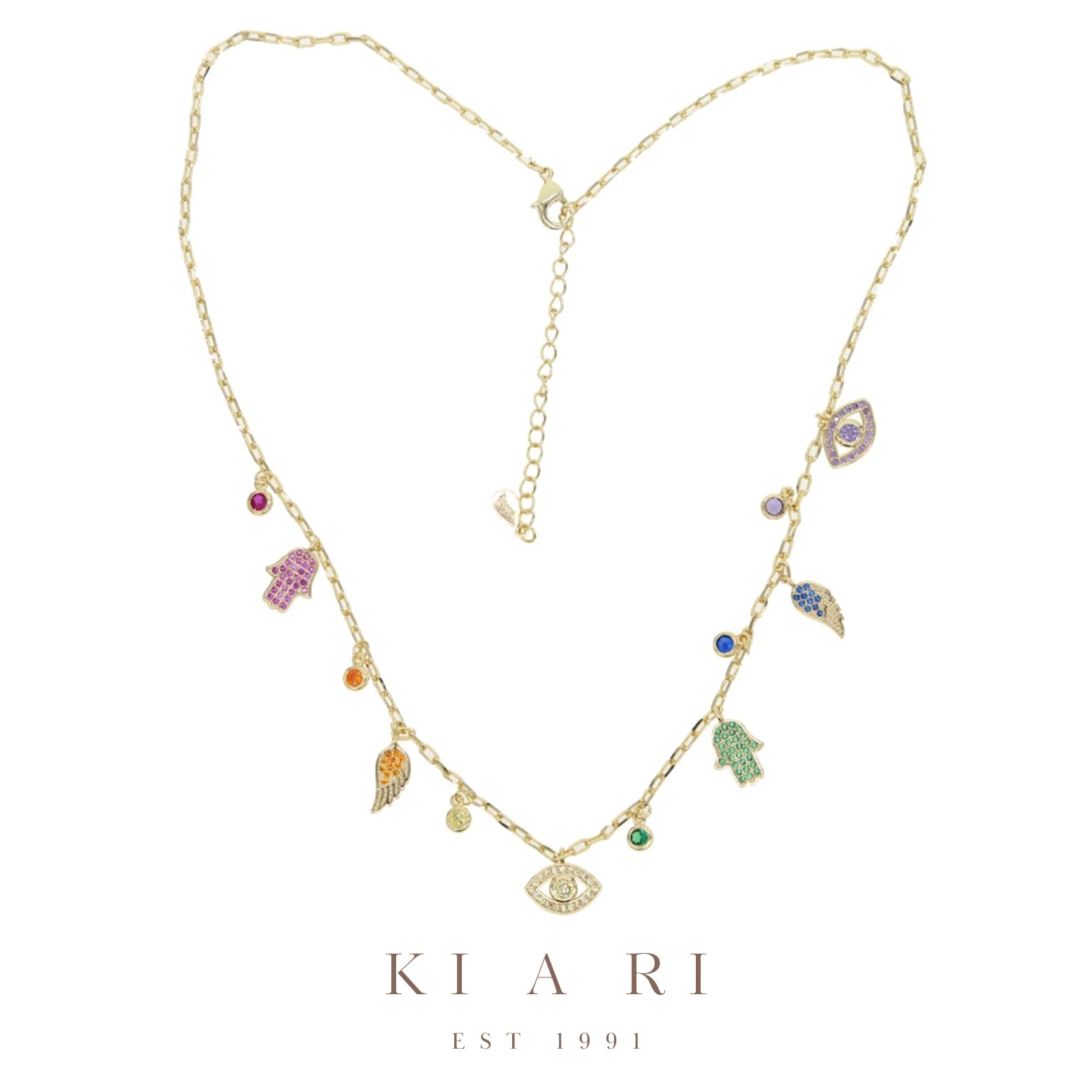 Sarah Hamsa Evil Eye Hoop Necklace (Gold)