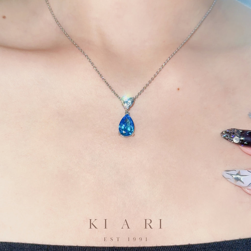 Chin-Hwa Heart Diamond Aquamarine Teardrop Necklace 💎