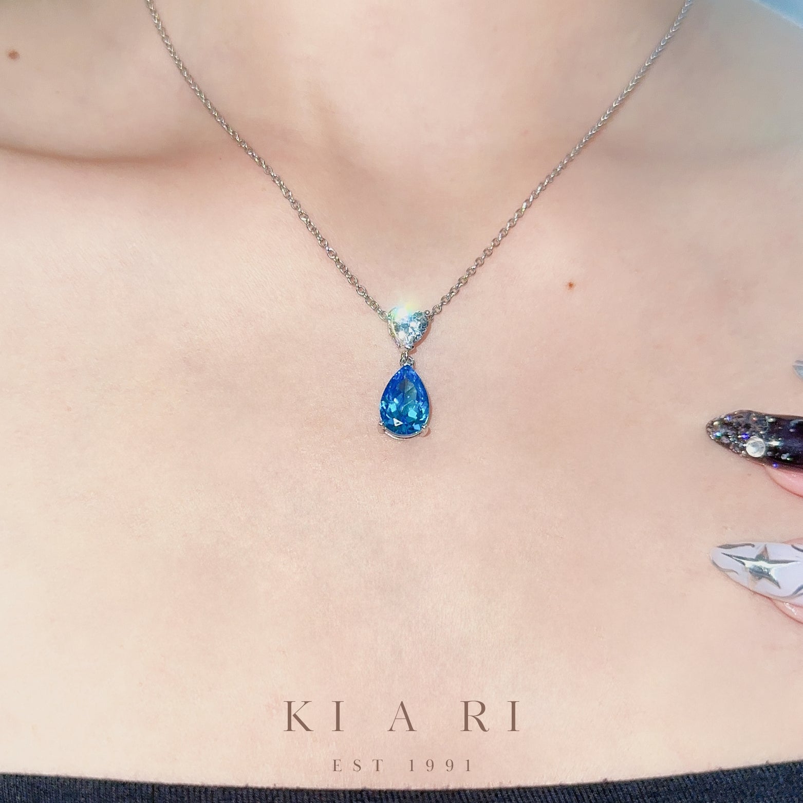 Chin-Hwa Heart Diamond Aquamarine Teardrop Necklace 💎