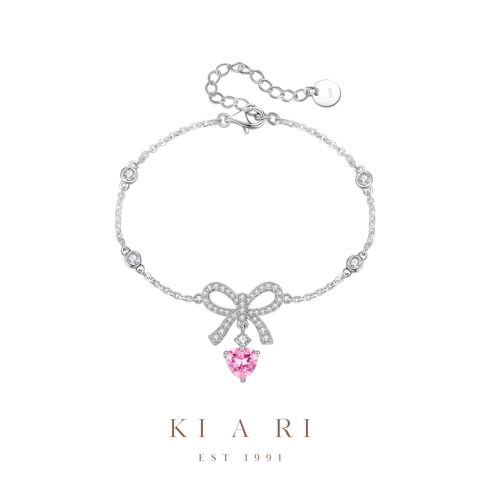 Dan-Bi Ribbon Dangling Heart Bracelet (Silver) 💗