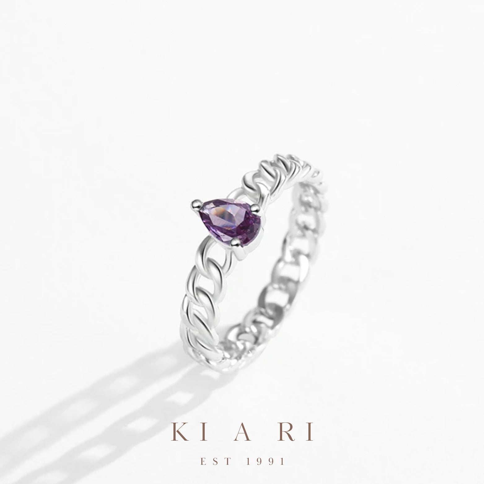 Gong Yong Amethyst Teardrop Chain Ring 💜