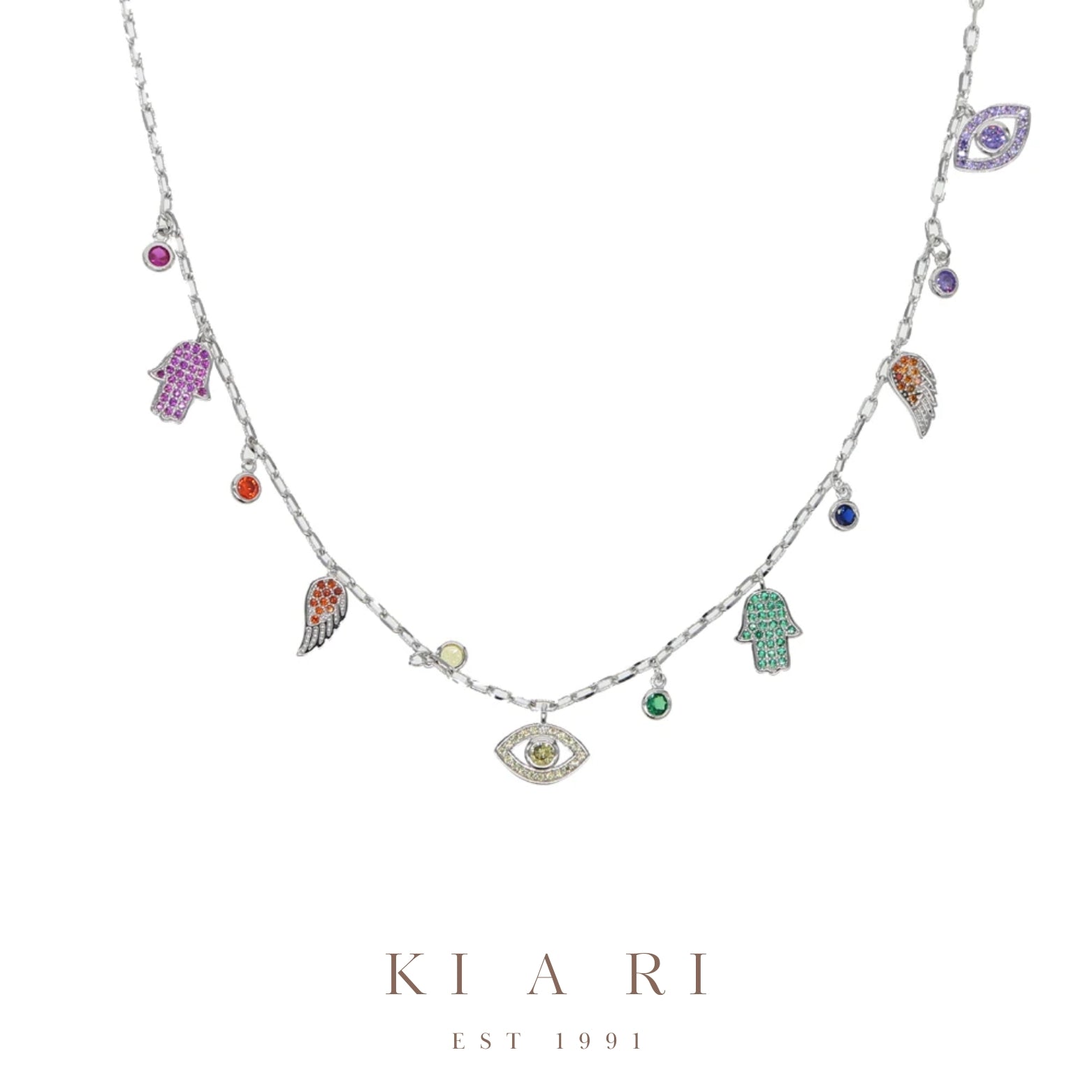 Sarah Hamsa Evil Eye Hoop Necklace (Silver)