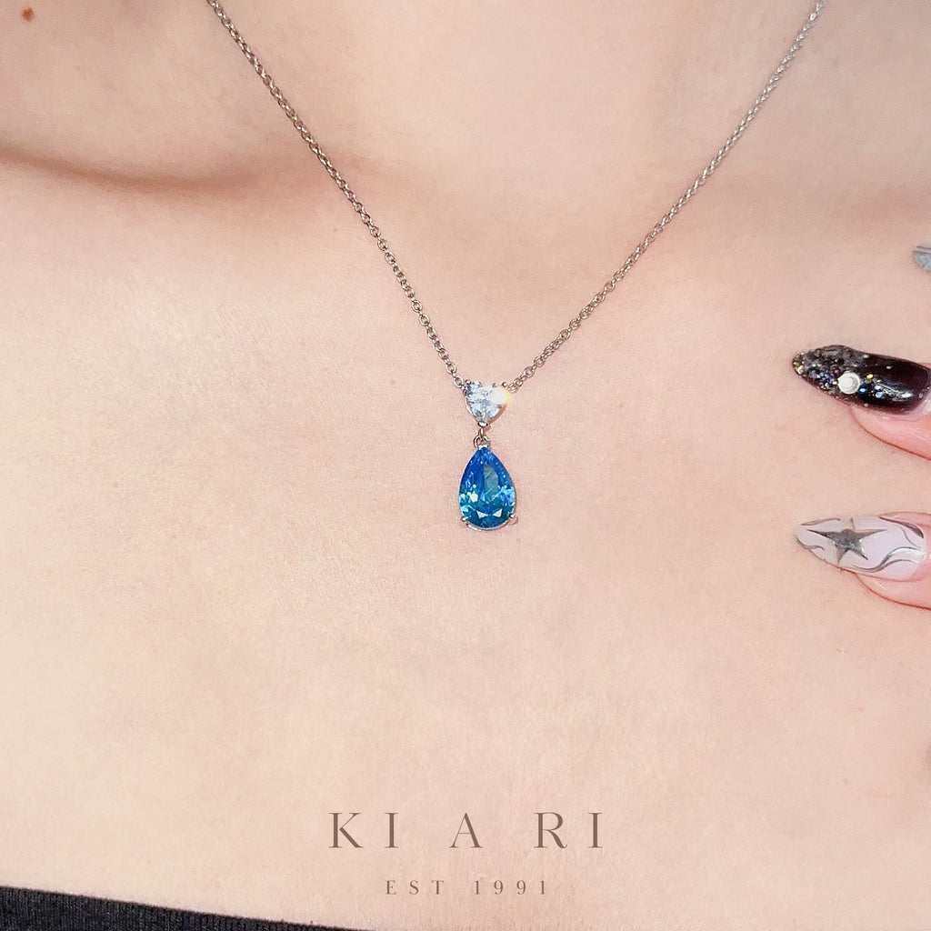 Chin-Hwa Heart Diamond Aquamarine Teardrop Necklace 💎