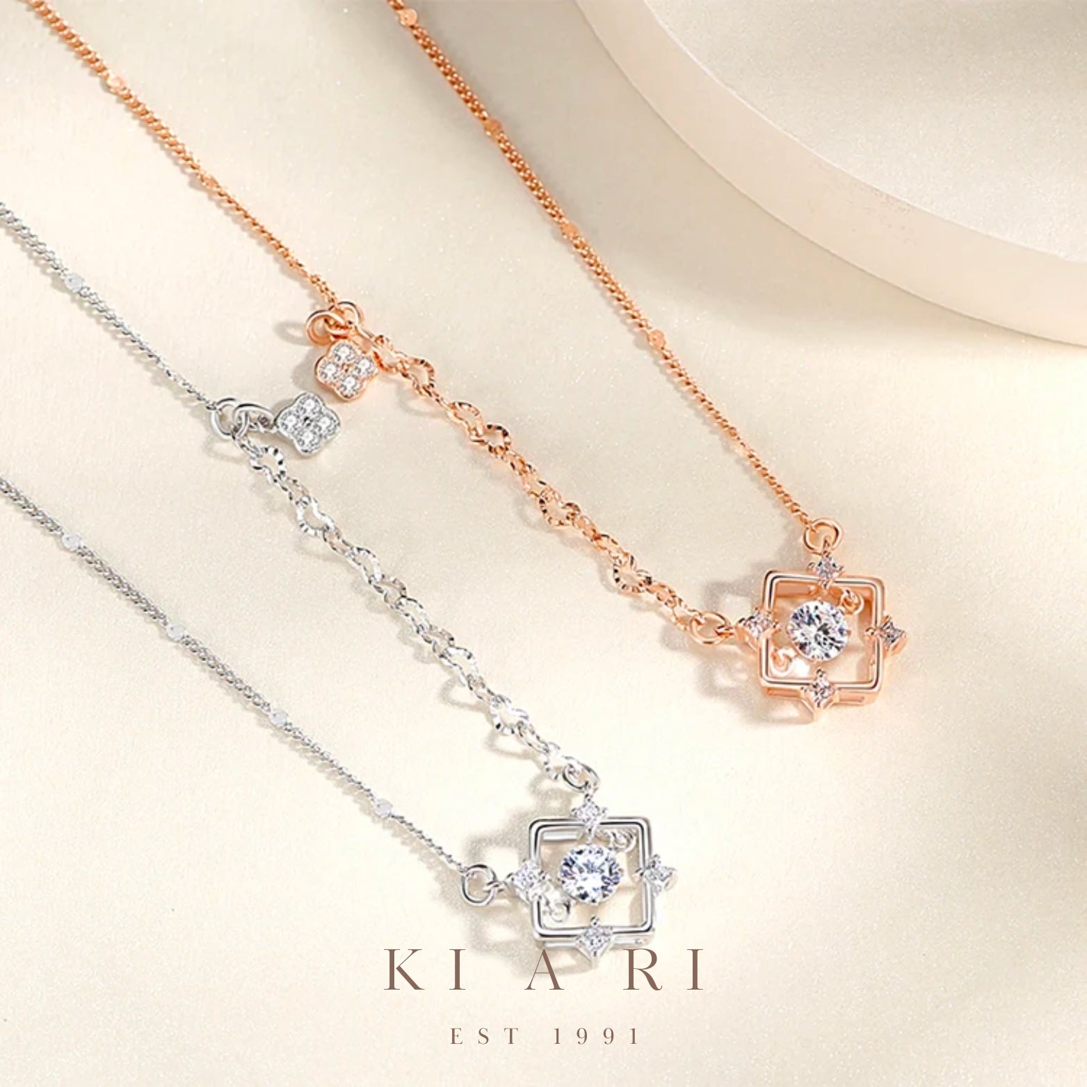 Soji Princess Dancing Necklace with Mini Four Leaf Clover (Silver) 👑