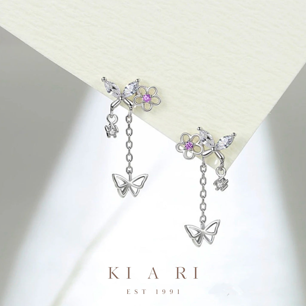 Hye-Su Flower Butterfly Dangling Earrings 🌸