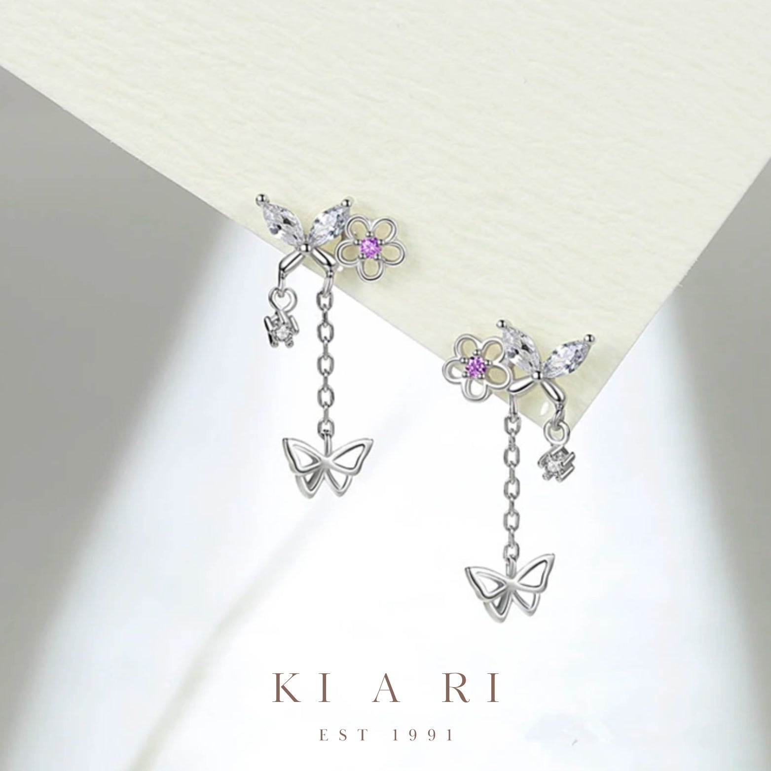 Hye-Su Flower Butterfly Dangling Earrings 🌸