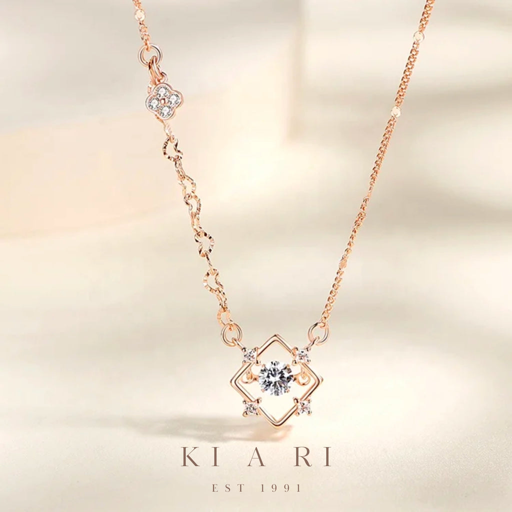 Soji Princess Dancing Necklace with Mini Four Leaf Clover (Rose Gold) 👑