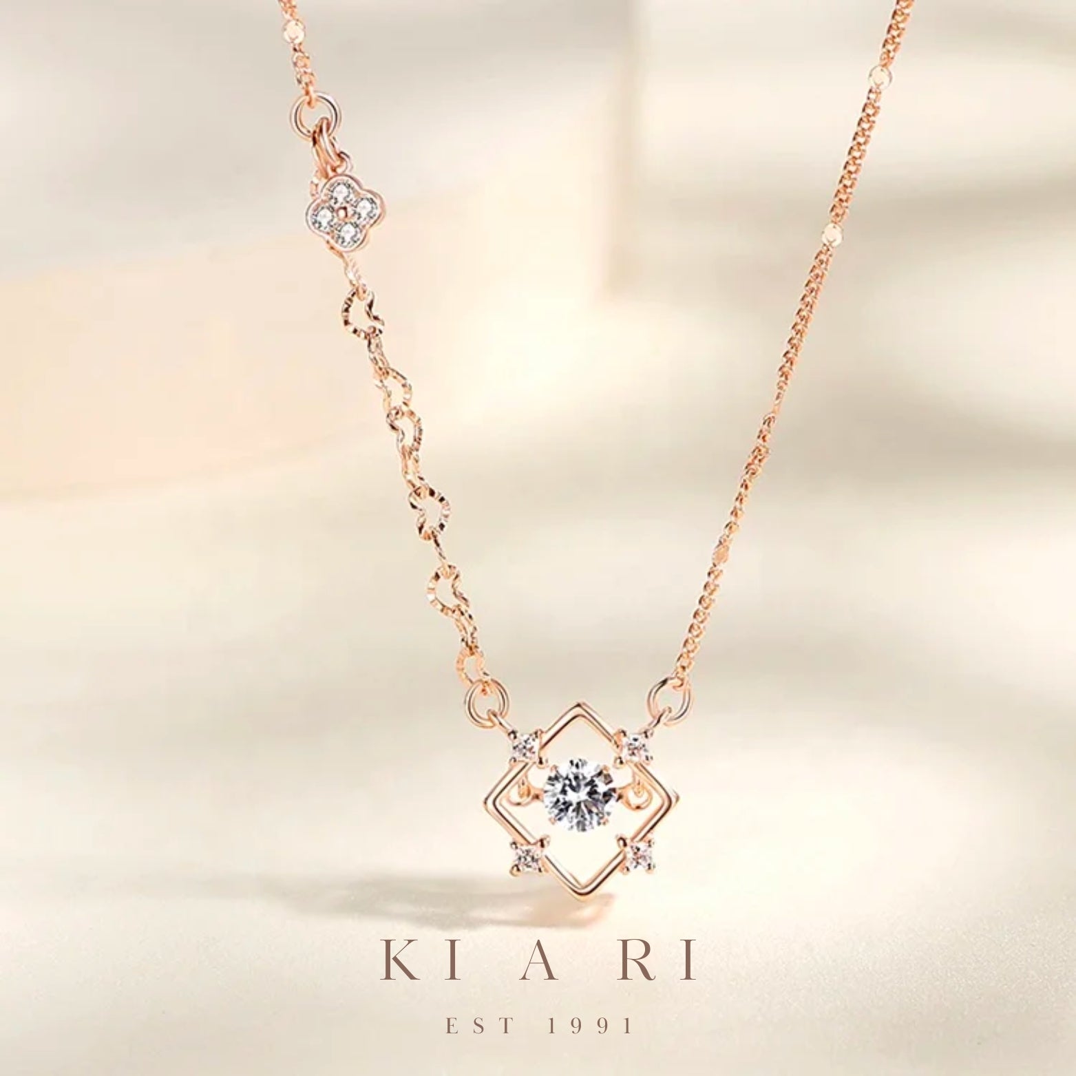 Soji Princess Dancing Necklace with Mini Four Leaf Clover (Rose Gold) 👑