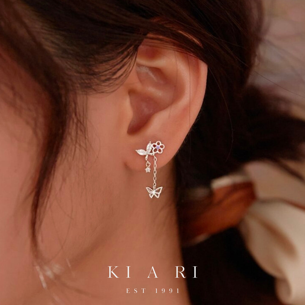 Hye-Su Flower Butterfly Dangling Earrings 🌸