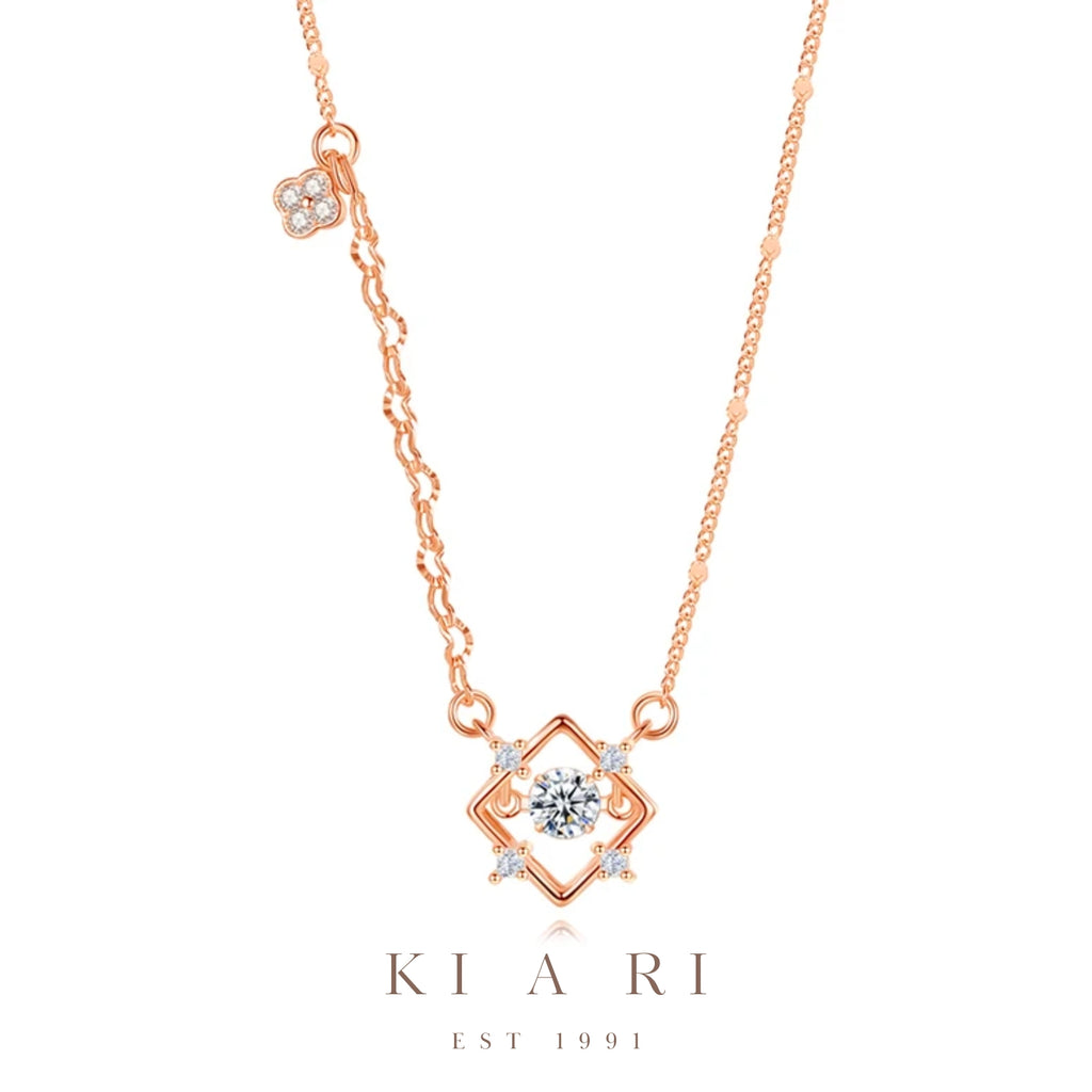 Soji Princess Dancing Necklace with Mini Four Leaf Clover (Rose Gold) 👑