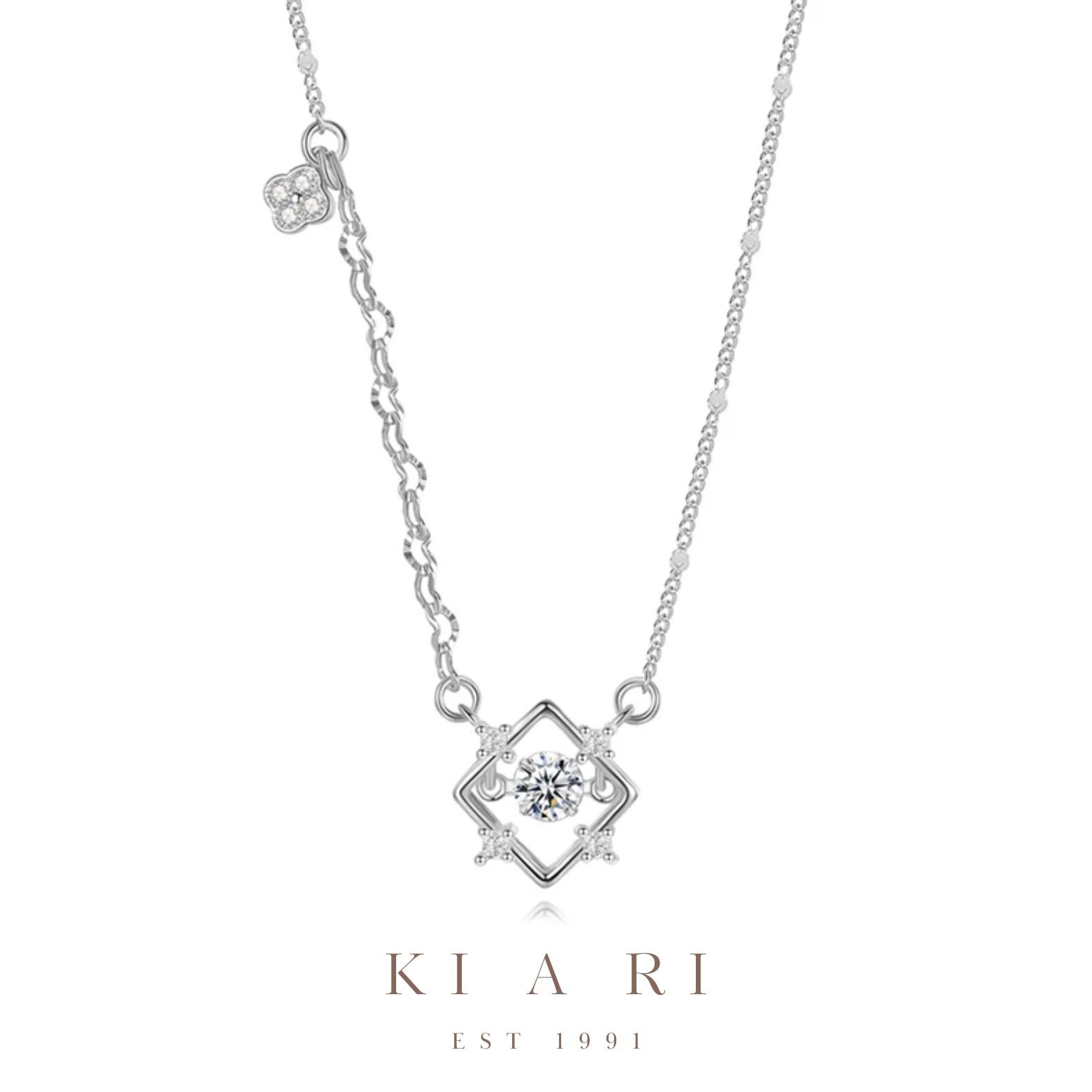 Soji Princess Dancing Necklace with Mini Four Leaf Clover (Silver) 👑