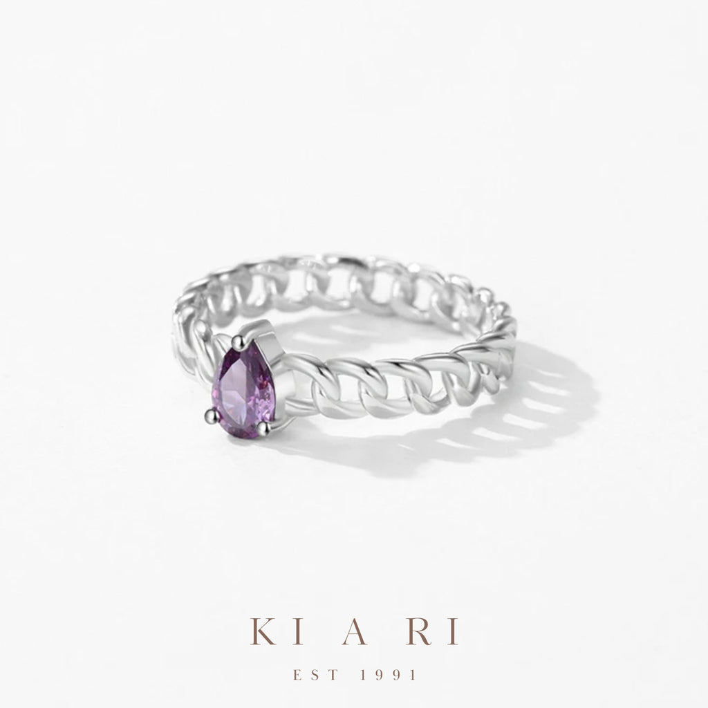 Gong Yong Amethyst Teardrop Chain Ring 💜