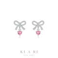Dan-Bi Ribbon Dangling Heart Dangling Earrings (Silver) 💗