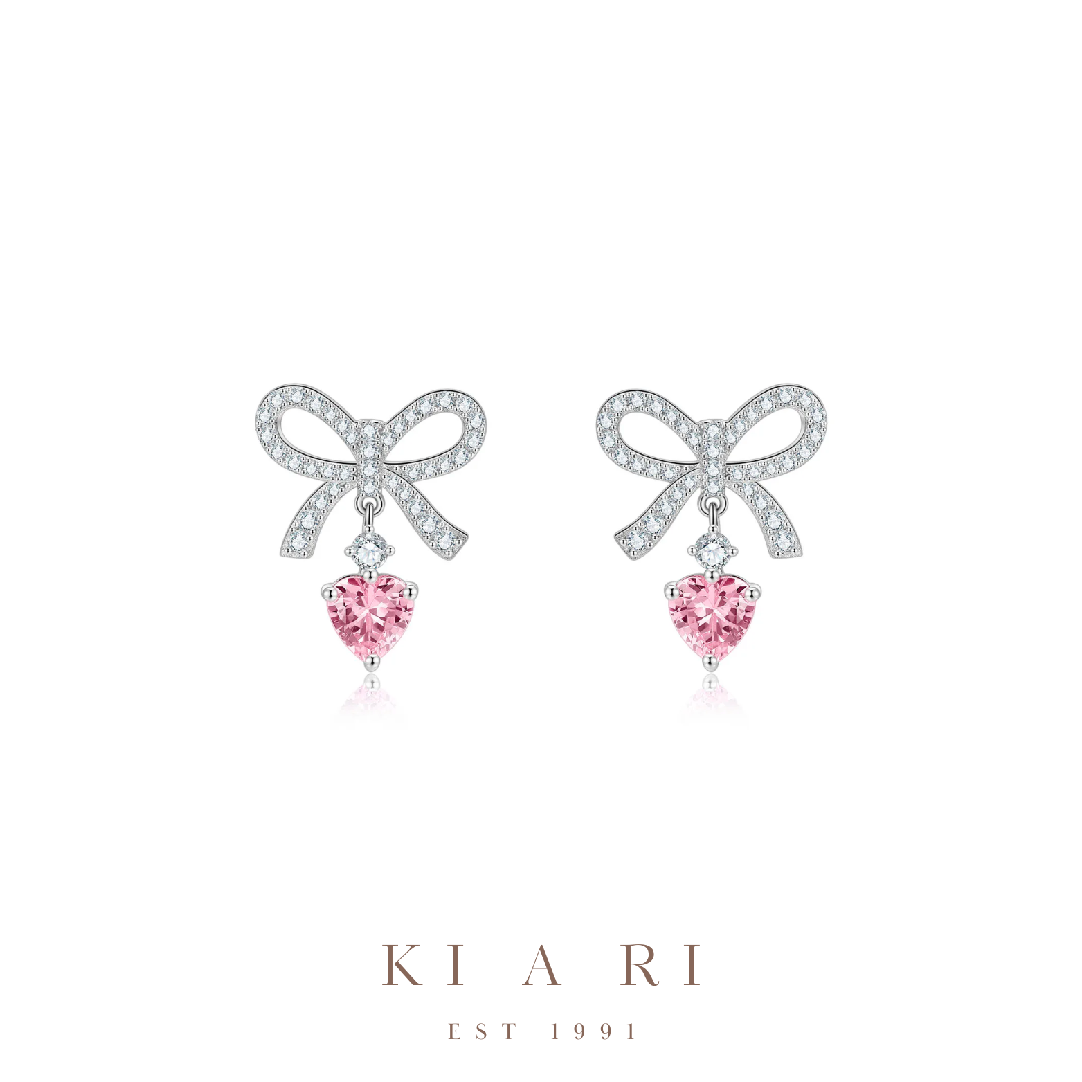 Dan-Bi Ribbon Dangling Heart Dangling Earrings (Silver) 💗
