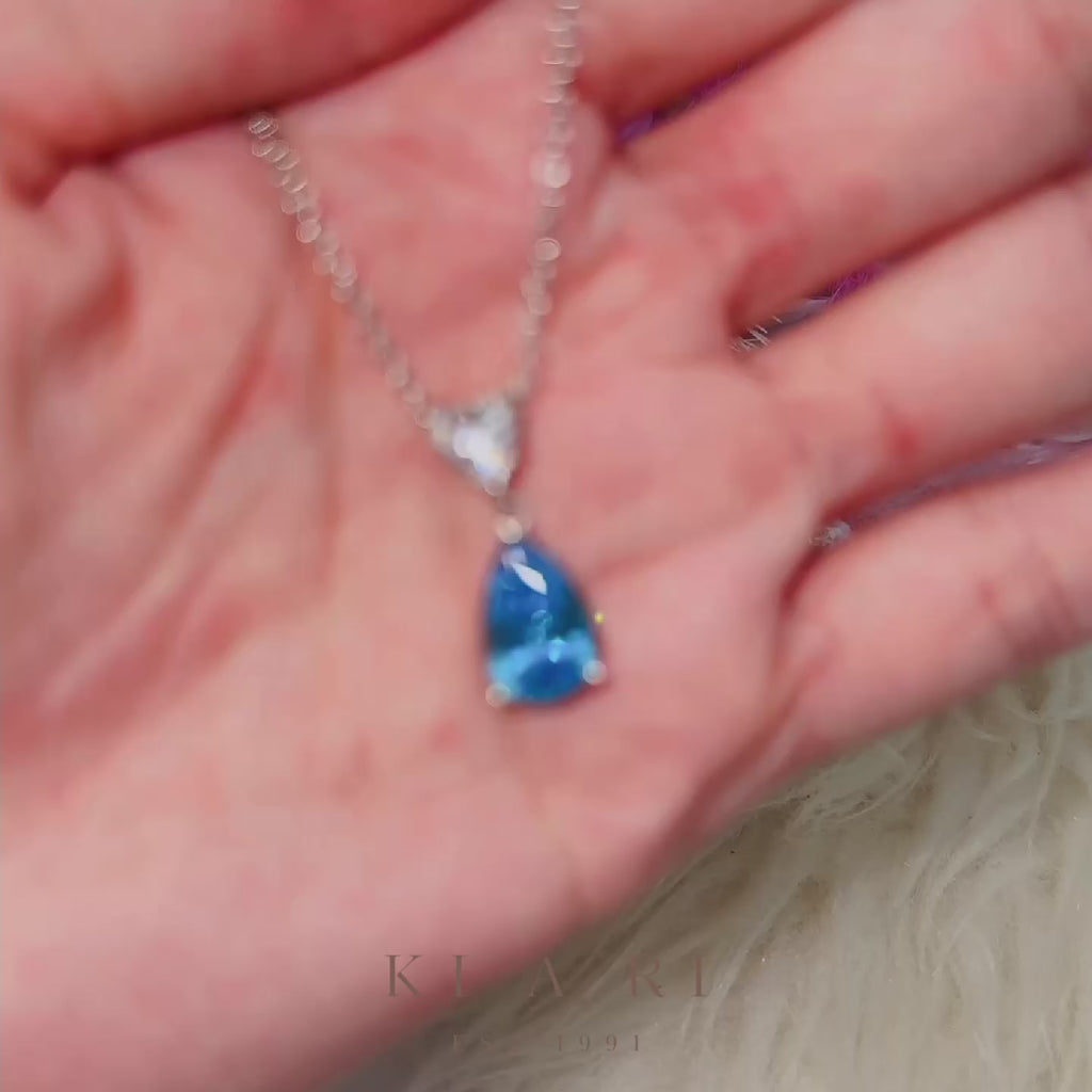 Chin-Hwa Heart Diamond Aquamarine Teardrop Necklace 💎