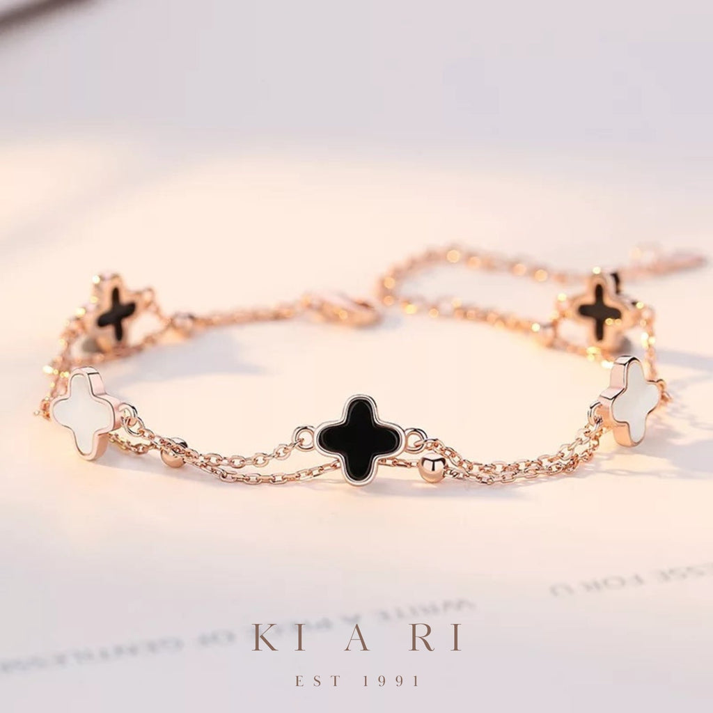 Ailiseu Four-Leaf Clover Double Layer Bracelet (Black) 🖤