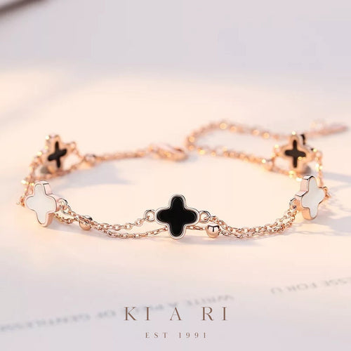 Ailiseu Four-Leaf Clover Double Layer Bracelet (Black) 🖤