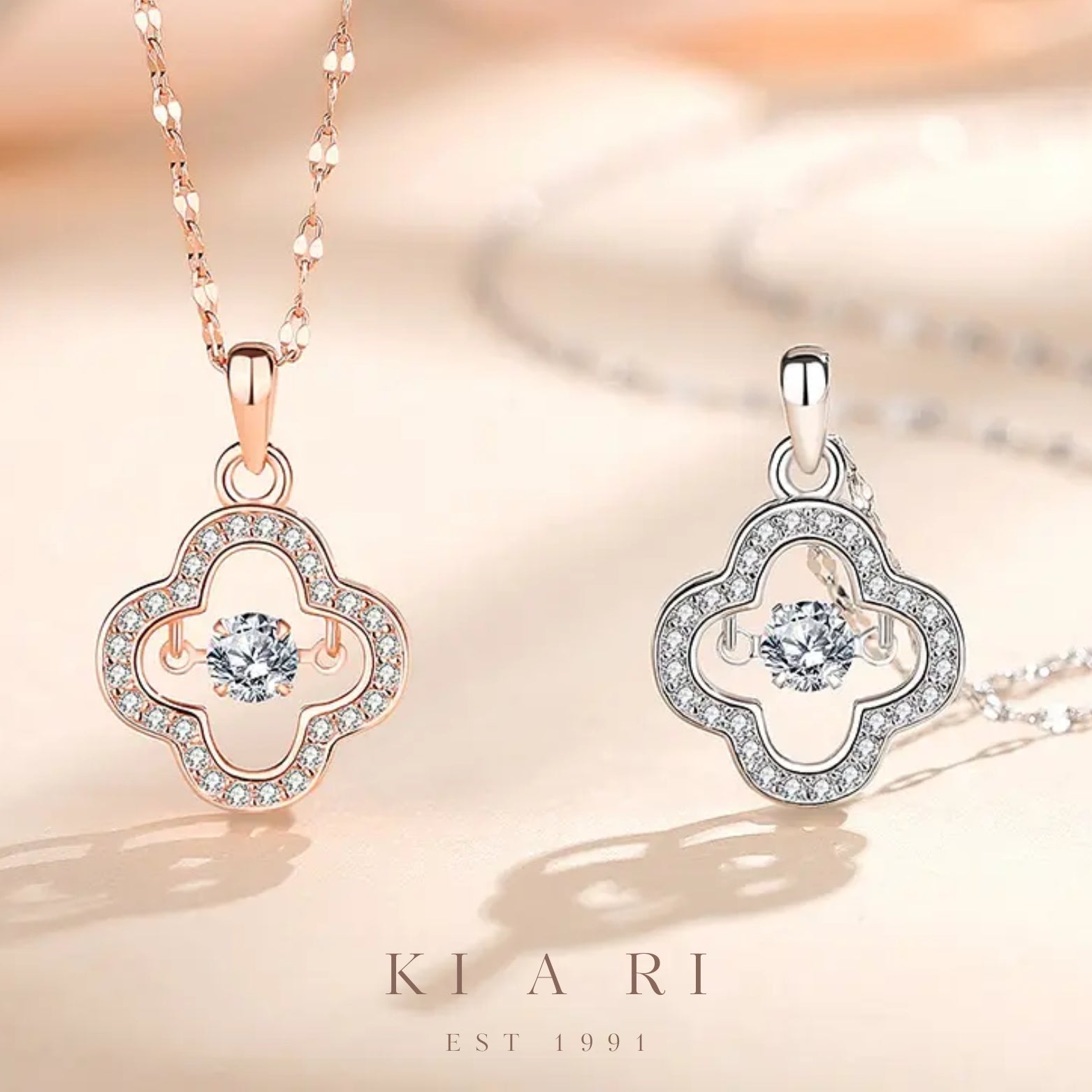 Raon Four Leaf Clover Dancing Necklace (Silver) 🍀