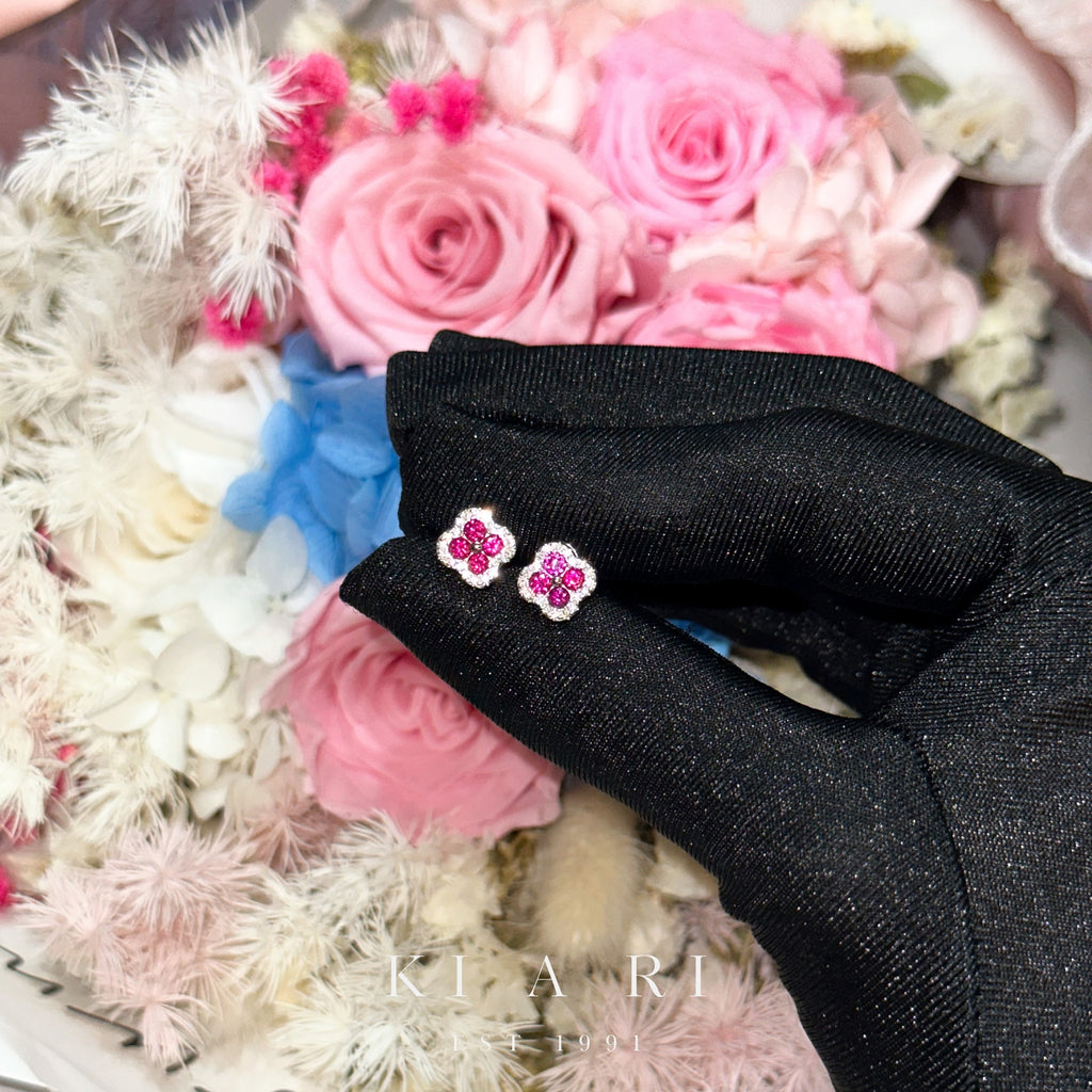Sunmi Ruby Four Leaf Clover Stud Earrings