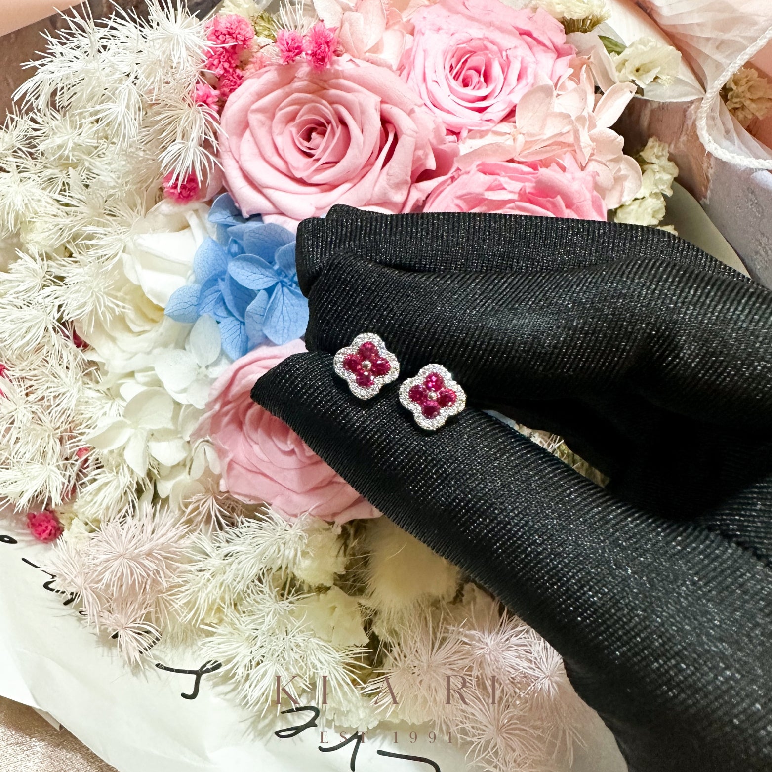 Sunmi Ruby Four Leaf Clover Stud Earrings