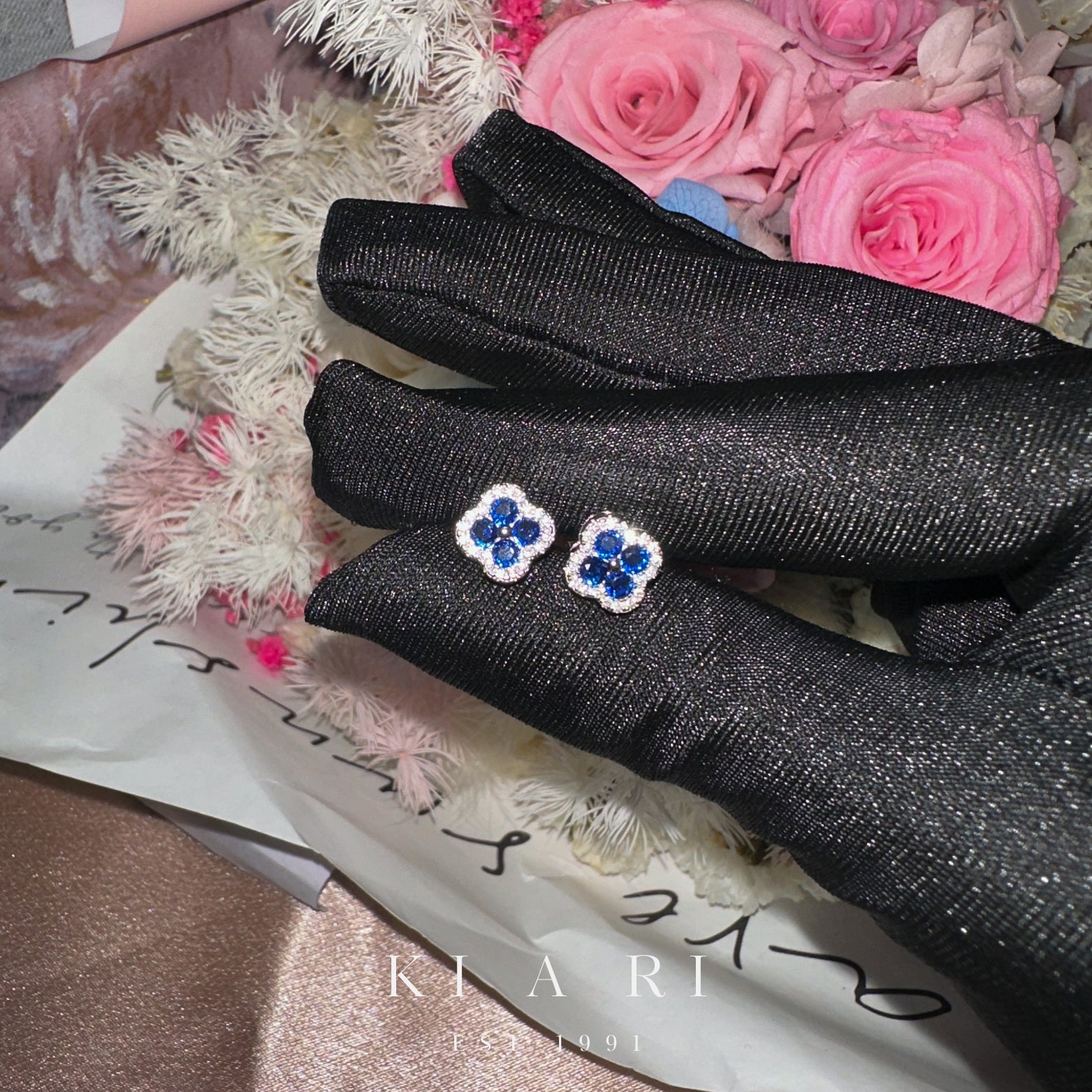 Sunmi Sapphire Four Leaf Clover Stud Earrings