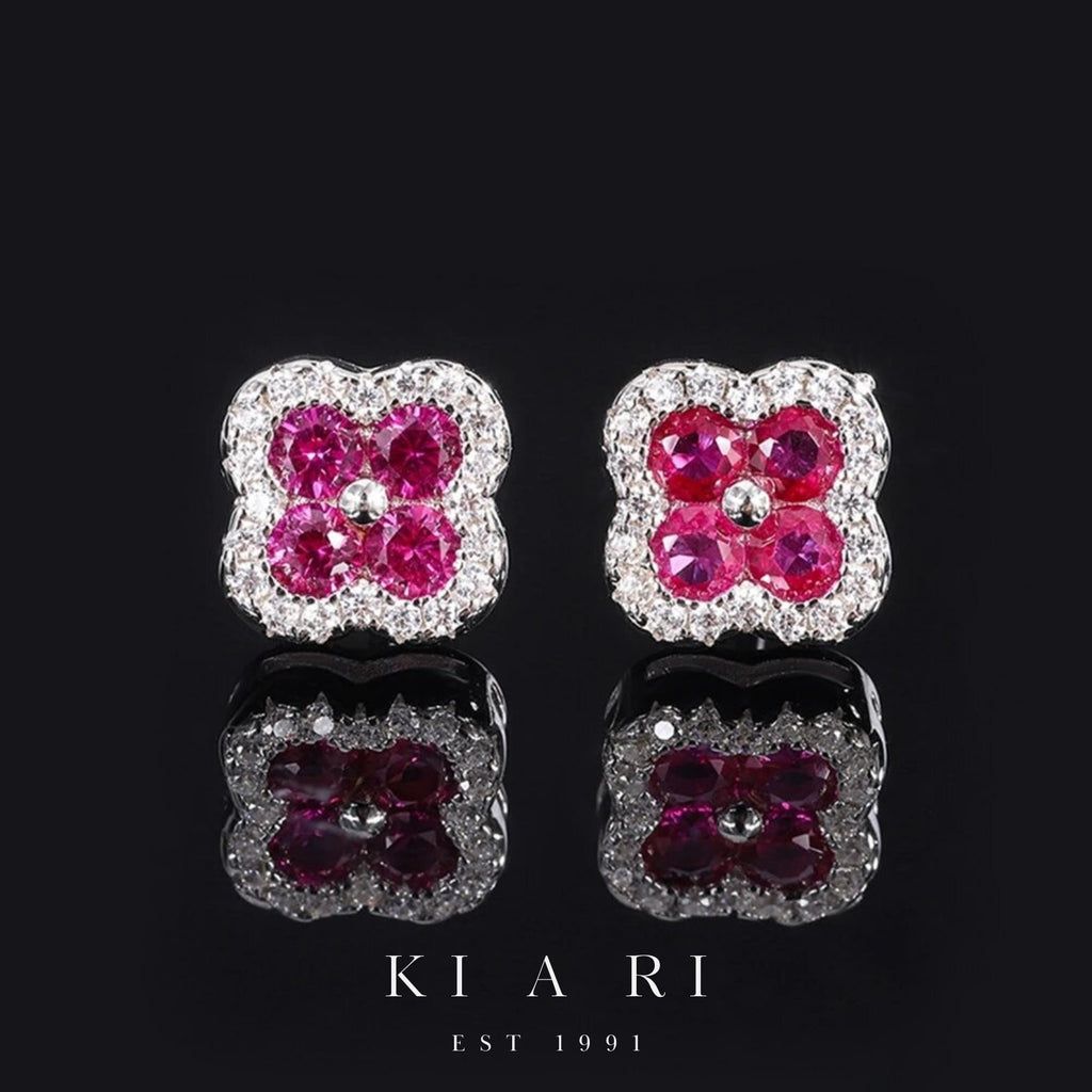 Sunmi Ruby Four Leaf Clover Stud Earrings